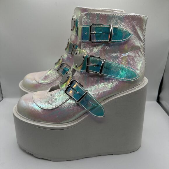 NY DEMONIA Swing 105 White Pearl Colorful Effects Ankle Boot 9" Platform - Picture 4 of 9